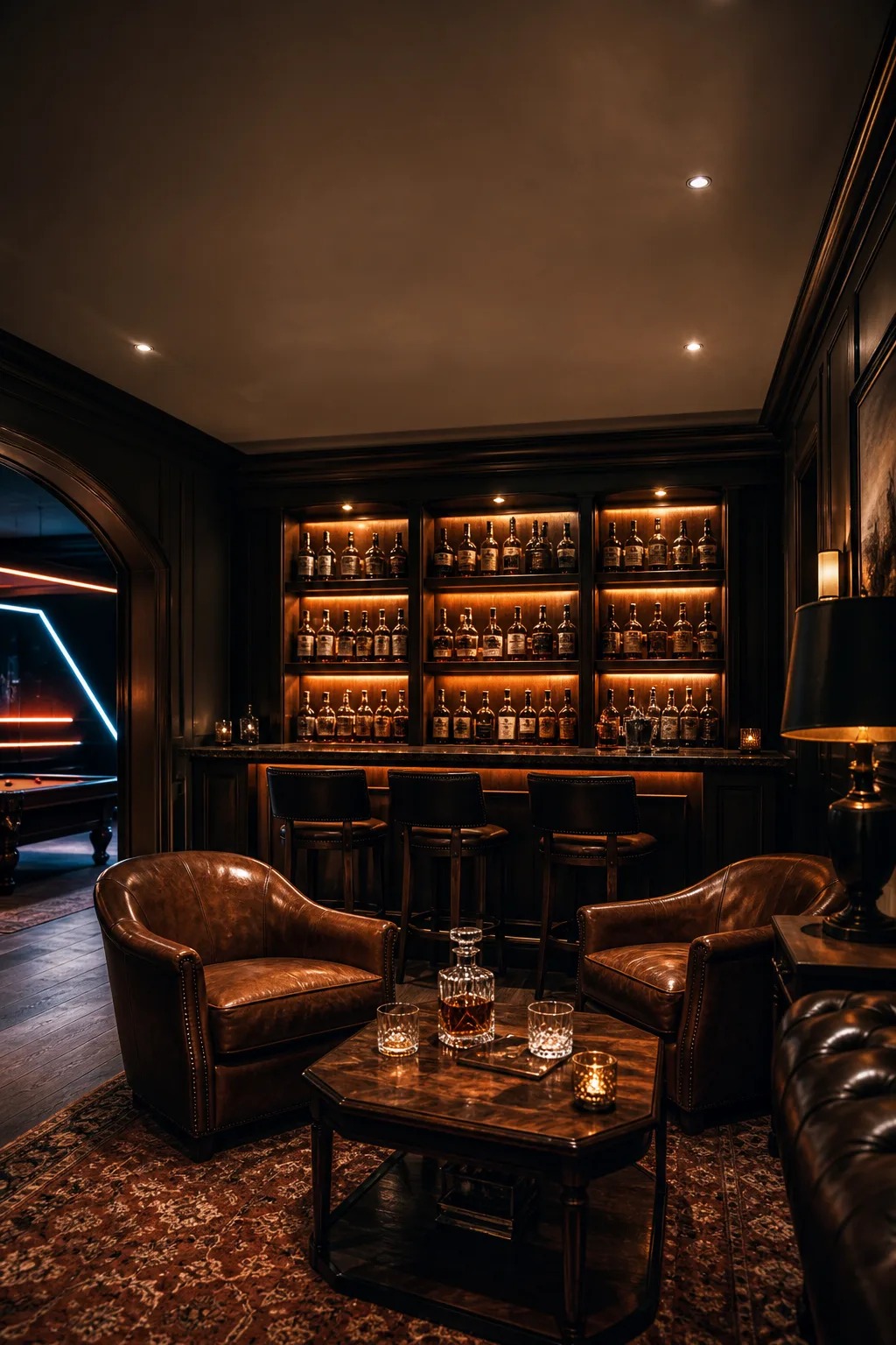 Bar del restaurante dispuesto para preparar bebidas y cócteles